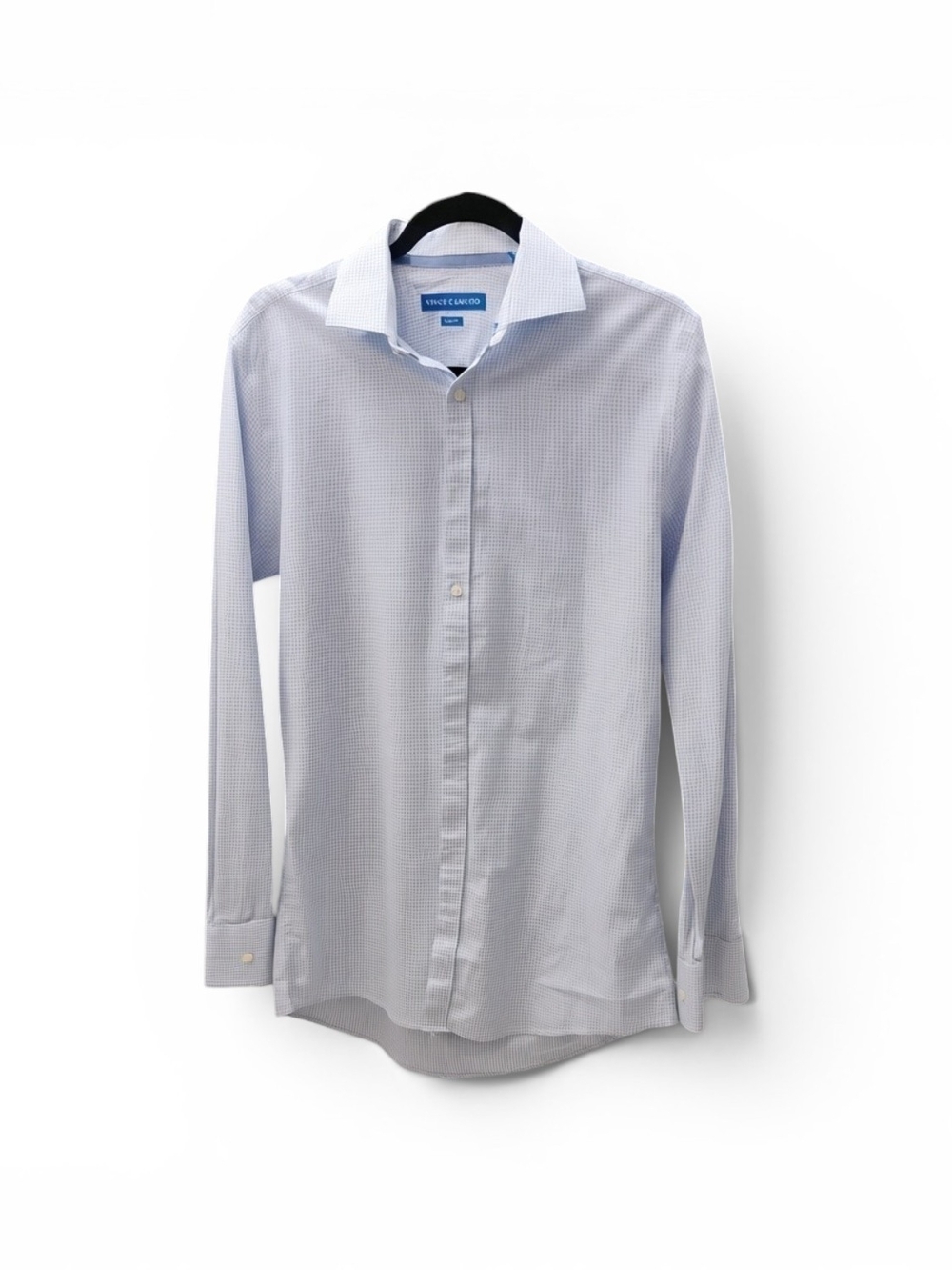 Vince Camuto Light Blue Micro-Check Dress Shirt SZ 15.5 34/35 Slim Fit
